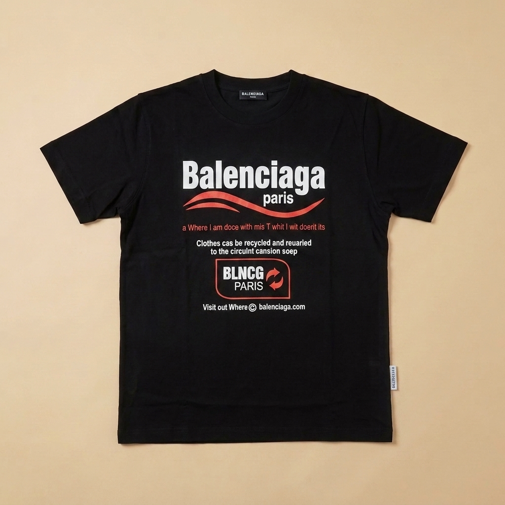T-shirt usata nera con maxi logo e stampa rossa e bianca