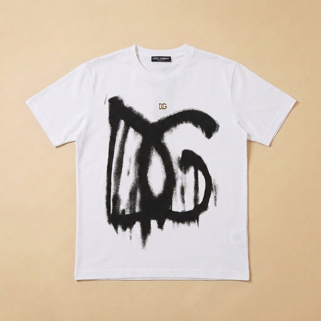 T-shirt usata bianca con maxi grafica nera
