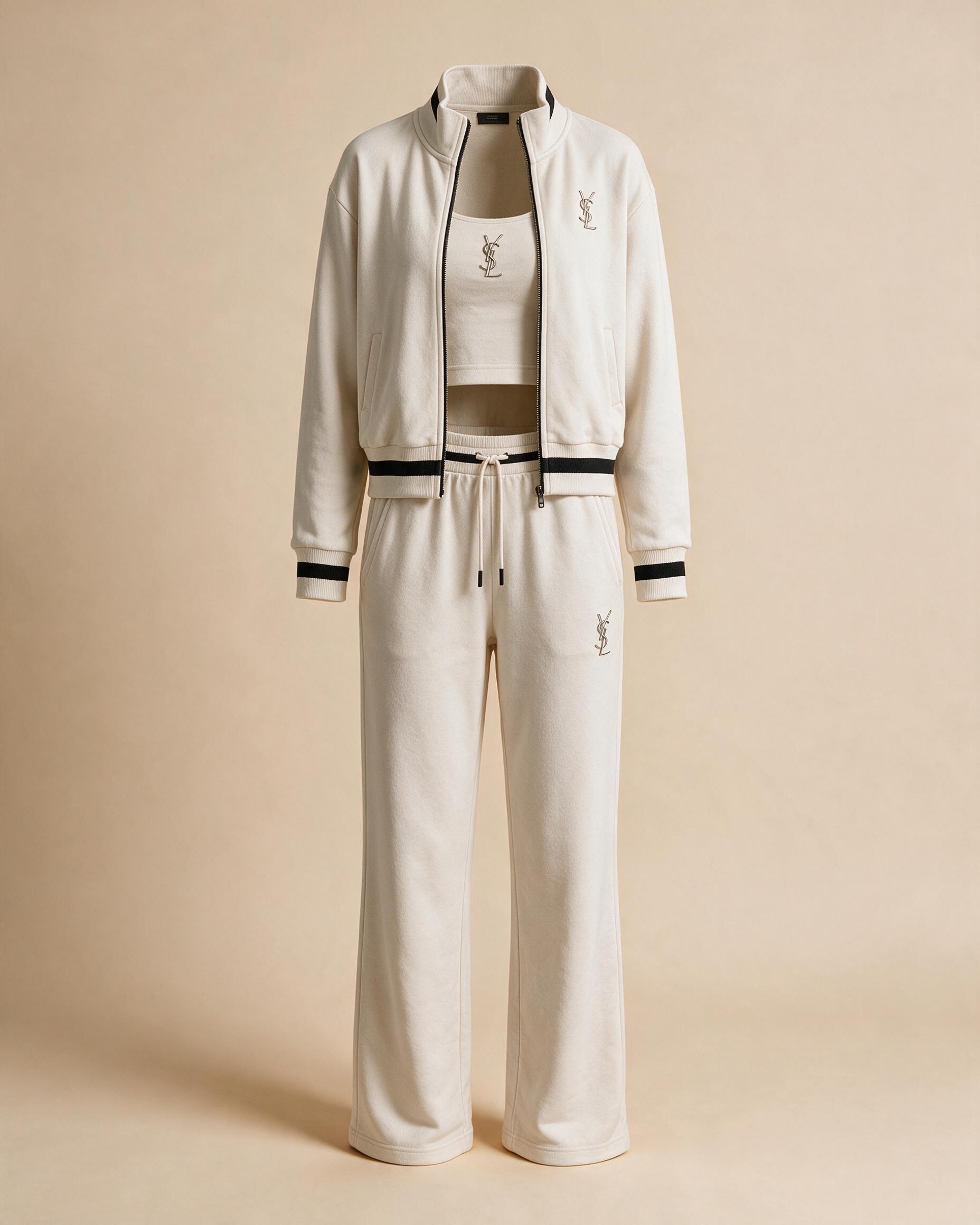 Tuta usata da donna beige con finiture nere