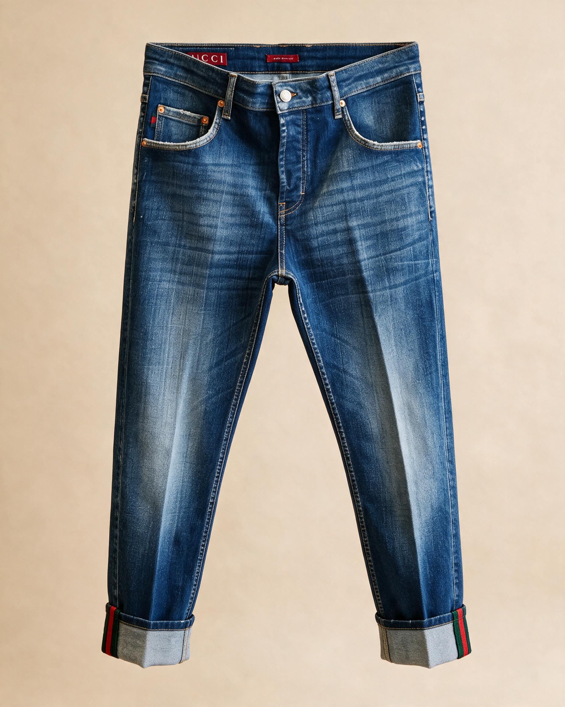 Jeans usati lavaggio blu sfumato con risvolti