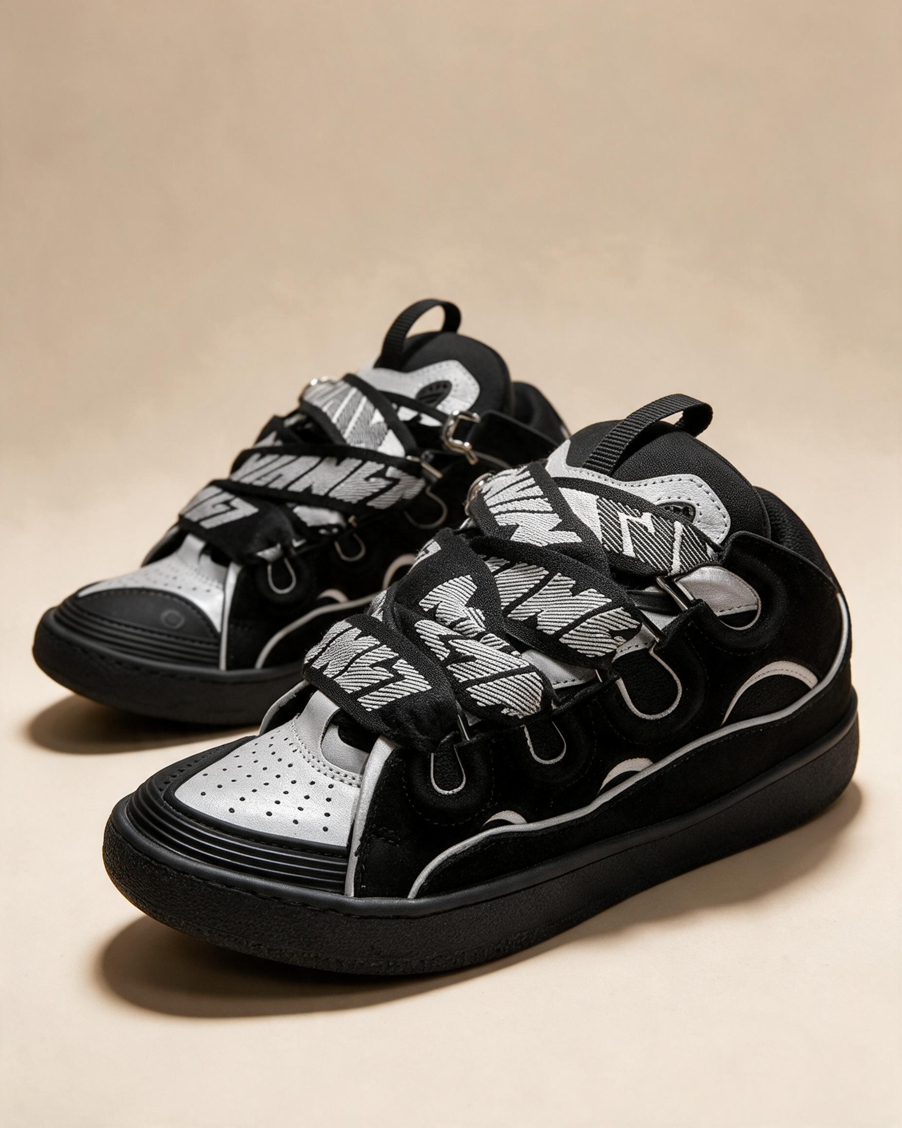 Sneakers usato bicolore nero e argento con lacci larghi
