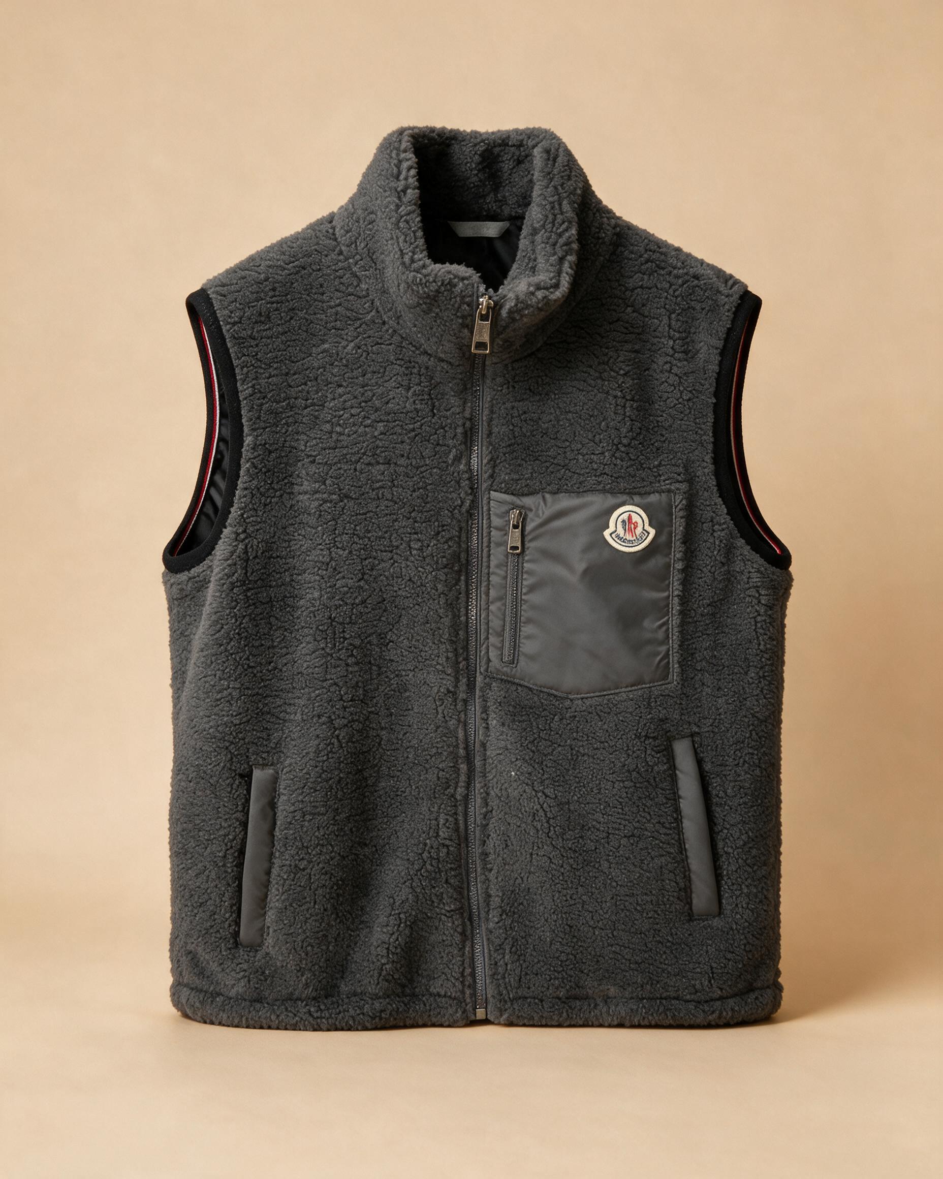 Gilet usato grigio in tessuto sherpa con inserti tecnici