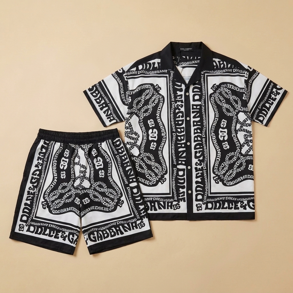 Completo usato bianco e nero con stampa all-over